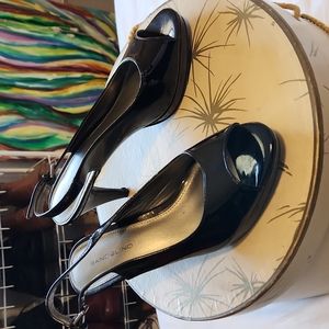 Bandolino Patent Black Slingback Peeptoe Pumps